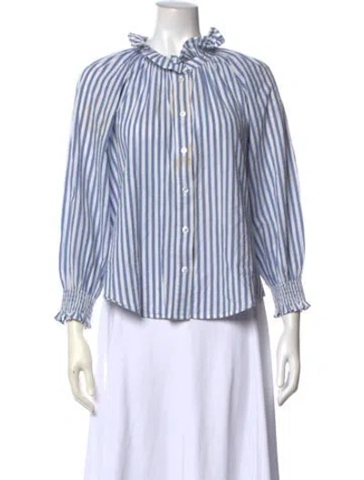 Pre-owned Veronica Beard Striped Mock Neck Button-up Top In Multi