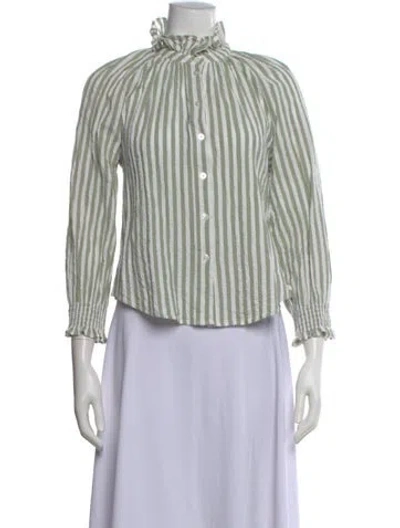 Pre-owned Veronica Beard Striped Mock Neck Button-up Top In Multi