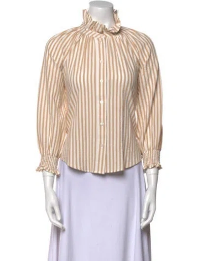 Pre-owned Veronica Beard Striped Mock Neck Button-up Top In Neutral
