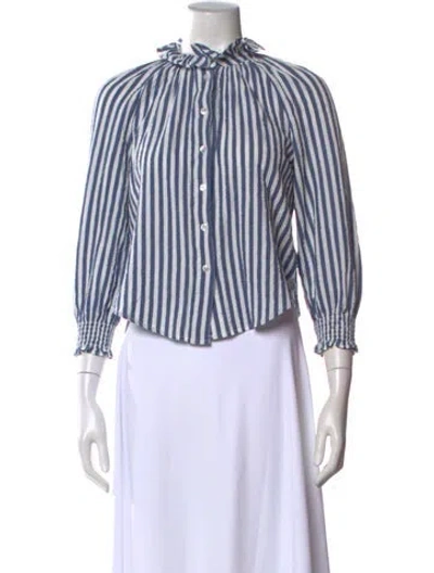 Pre-owned Veronica Beard Striped Mock Neck Crop Top In Blue