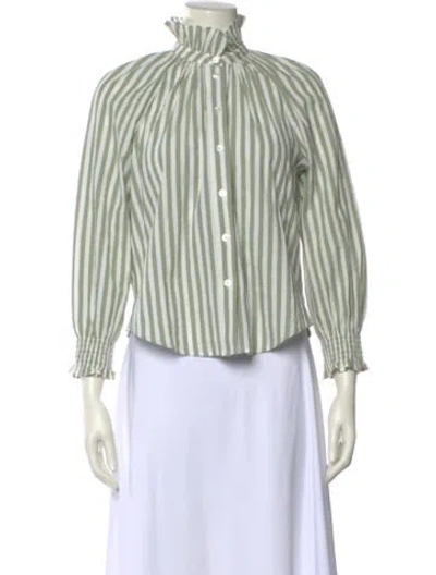 Pre-owned Veronica Beard Striped Mock Neck Crop Top In Green