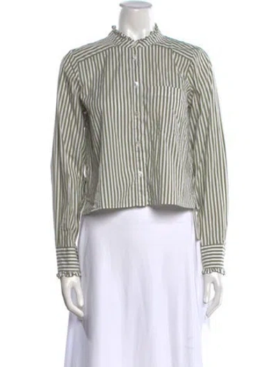 Pre-owned Veronica Beard Striped Mock Neck Crop Top In White