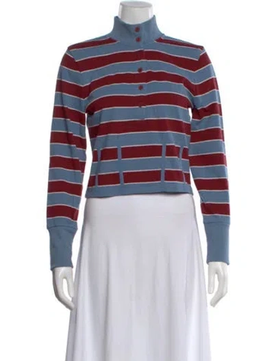 Pre-owned Veronica Beard Striped Mock Neck Polo In Blue