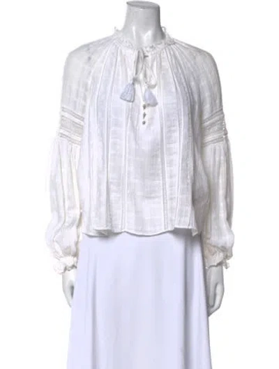 Pre-owned Veronica Beard Striped Mock Neck Polo In White