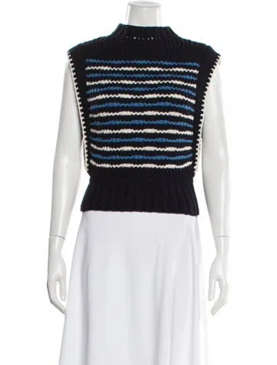 Pre-owned Veronica Beard Striped Mock Neck Sweater In Blue
