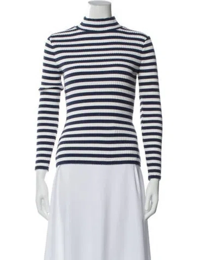 Pre-owned Veronica Beard Striped Mock Neck Sweater In Blue