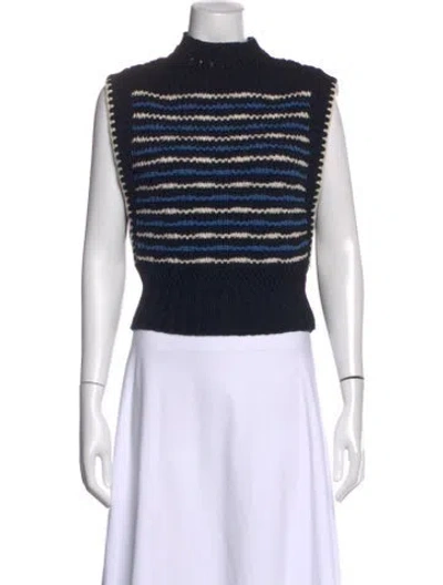 Pre-owned Veronica Beard Striped Mock Neck Sweater In Blue