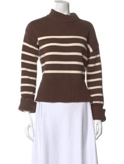Pre-owned Veronica Beard Striped Mock Neck Sweater In Brown