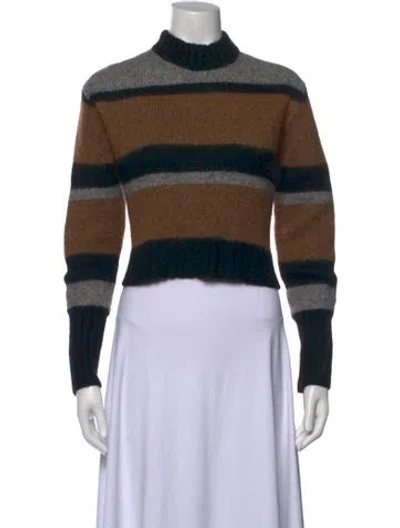 Pre-owned Veronica Beard Striped Mock Neck Sweater In Brown