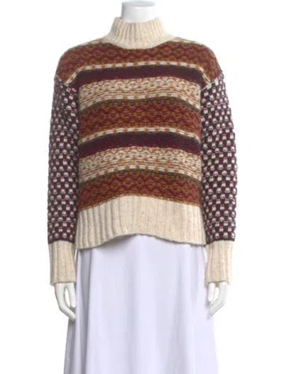 Pre-owned Veronica Beard Striped Mock Neck Sweater In Neutral