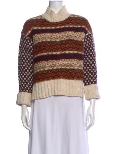 Pre-owned Veronica Beard Striped Mock Neck Sweater In Neutrals