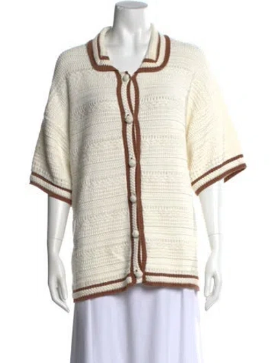 Pre-owned Veronica Beard Striped Mock Neck Sweater In White