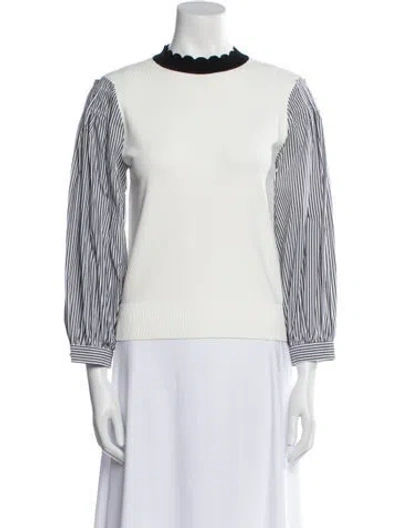 Pre-owned Veronica Beard Striped Mock Neck Sweatshirt W/ Tags In White