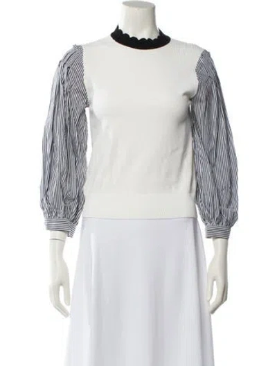 Pre-owned Veronica Beard Striped Mock Neck Sweatshirt In White