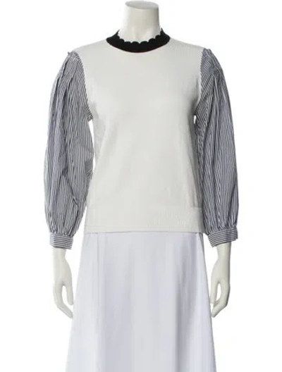 Pre-owned Veronica Beard Striped Mock Neck Sweatshirt In White