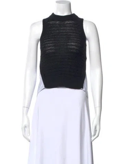 Pre-owned Veronica Beard Striped Mock Neck Top In Black