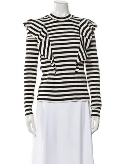 Pre-owned Veronica Beard Striped Mock Neck Top In Black