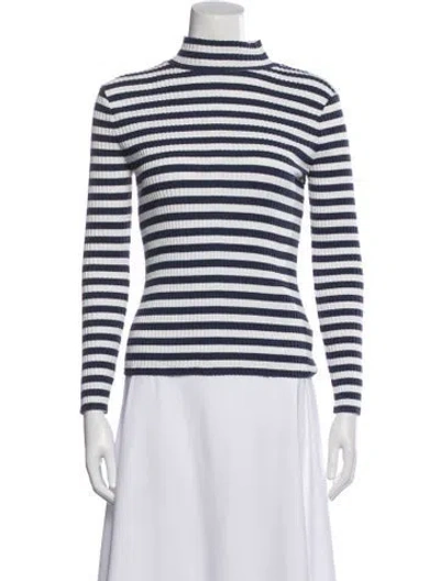 Pre-owned Veronica Beard Striped Mock Neck Top In Blue