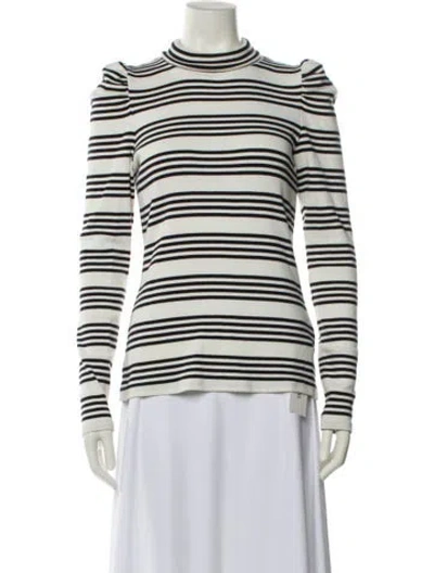 Pre-owned Veronica Beard Striped Mock Neck Top In White