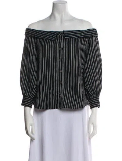 Pre-owned Veronica Beard Striped Off-the-shoulder Blouse In Black