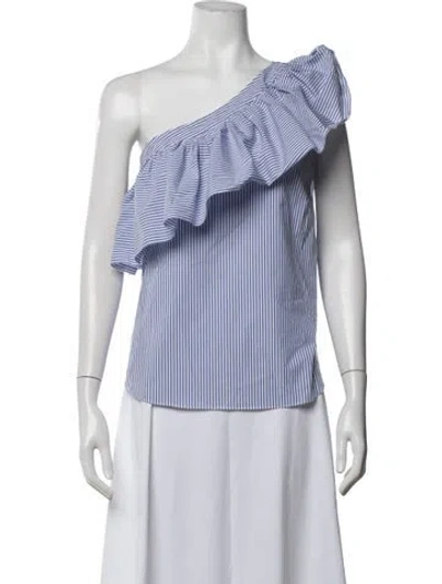 Pre-owned Veronica Beard Striped One-shoulder Blouse In Blue