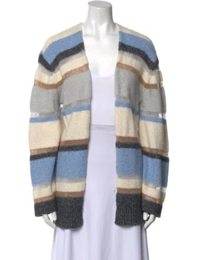 Pre-owned Veronica Beard Striped Open Front Sweater In Neutral