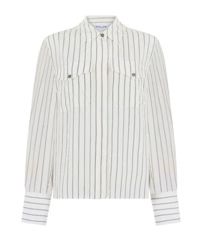 Veronica Beard Striped Pocket Long Sleeve Shirt In White