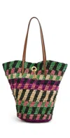 Veronica Beard Striped Raffia Tote Bag Berry Multi In Multi