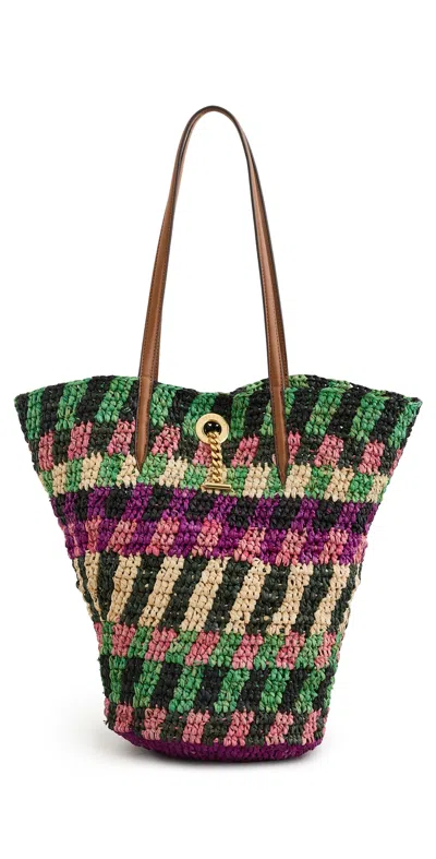 Veronica Beard Striped Raffia Tote Bag Berry Multi