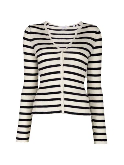Veronica Beard Striped Ribbed-knit Cardigan In Black