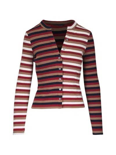 Veronica Beard Striped Rib-knit Cardigan In Red