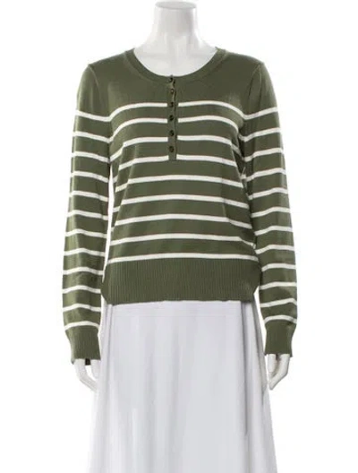 Pre-owned Veronica Beard Striped Scoop Neck Sweater In Green