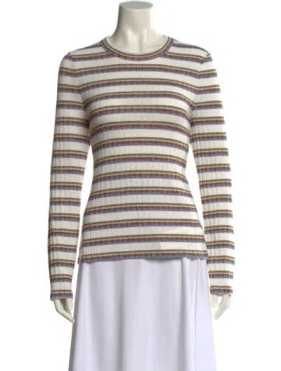 Pre-owned Veronica Beard Striped Scoop Neck Sweater In White
