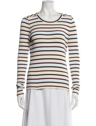 Pre-owned Veronica Beard Striped Scoop Neck Sweater In White