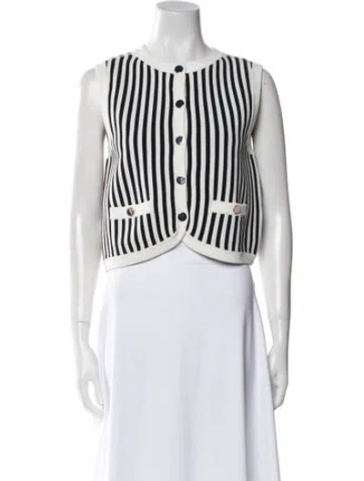 Pre-owned Veronica Beard Striped Scoop Neck Sweater In White