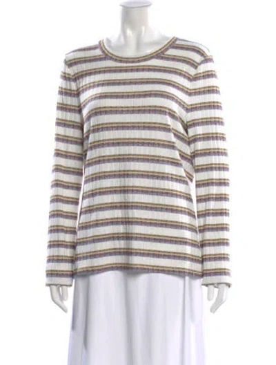 Pre-owned Veronica Beard Striped Scoop Neck Sweater In White