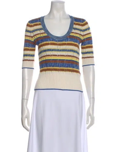 Pre-owned Veronica Beard Striped Scoop Neck Top In Blue