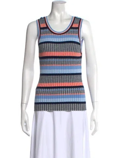 Pre-owned Veronica Beard Striped Scoop Neck Top In Blue