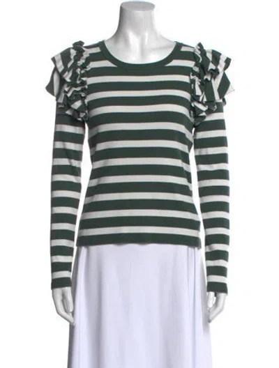 Pre-owned Veronica Beard Striped Scoop Neck Top In Green