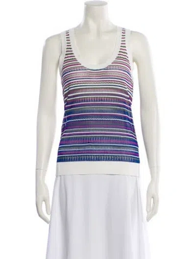 Pre-owned Veronica Beard Striped Scoop Neck Top In White
