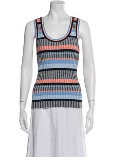Pre-owned Veronica Beard Striped Scoop Neck Top In White