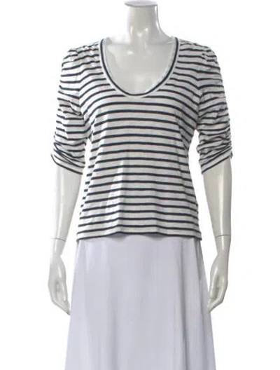 Pre-owned Veronica Beard Striped Scoop Neck Top In White