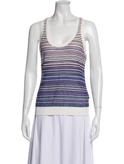 Pre-owned Veronica Beard Striped Scoop Neck Top In White