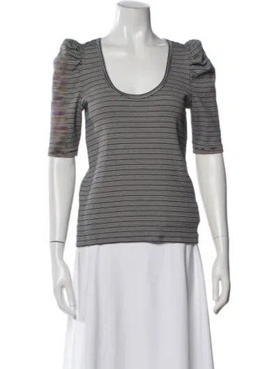 Pre-owned Veronica Beard Striped Scoop Neck Top In White