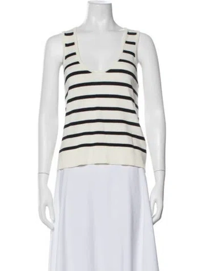 Pre-owned Veronica Beard Striped Scoop Neck Top In White