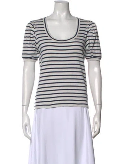 Pre-owned Veronica Beard Striped Scoop Neck T-shirt In Blue