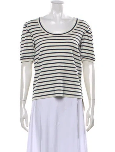 Pre-owned Veronica Beard Striped Scoop Neck T-shirt In Blue