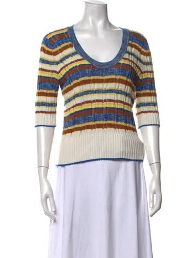 Pre-owned Veronica Beard Striped Scoop Neck T-shirt In Neutrals