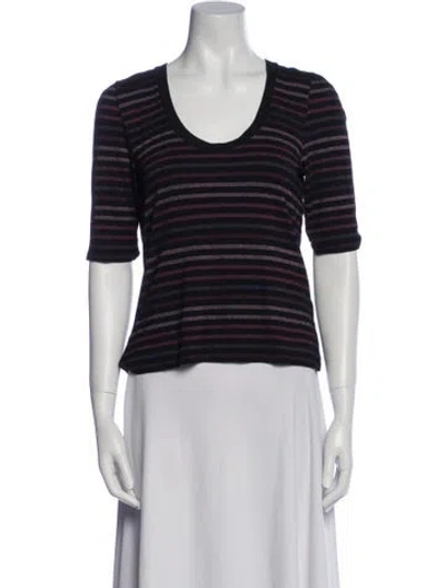 Pre-owned Veronica Beard Striped Scoop Neck T-shirt In Purple