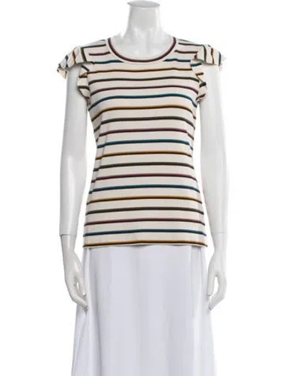 Pre-owned Veronica Beard Striped Scoop Neck T-shirt W/ Tags In White